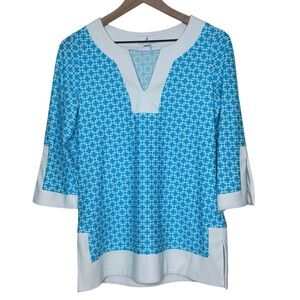 Jude Connally Jude Cloth Chain Link Print Blue Tunic Top Size Medium